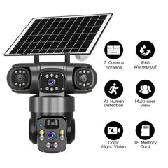 V380 Pro 2MP Panoramic 360 Degrees Triple Lens Wireless WiFi Solar Powered Surveillance Camera
