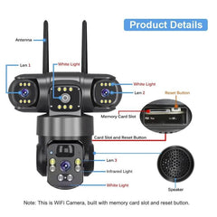 V380 Pro 2MP Panoramic 360 Degrees Triple Lens Wireless WiFi Solar Powered Surveillance Camera