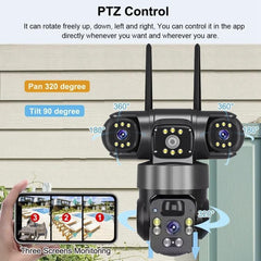 V380 Pro 2MP Panoramic 360 Degrees Triple Lens Wireless WiFi Solar Powered Surveillance Camera