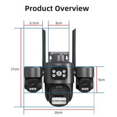 ICSee Triple-Lens 3MP Wireless WiFi Security Camera, Three-Screen Panoramic PTZ IP Camera with Full-Color Night Vision, US Plug, EU Plug