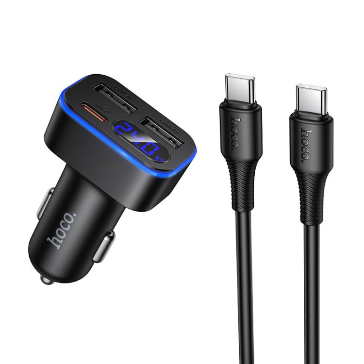 hoco Z63A Barry 42W USB-A x 2 and Type-C Digital Display Car Charger with 1m Type-C to Type-C Cable, USB-A x 2 and Type-C with Cable