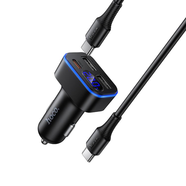 hoco Z63A Barry 42W USB-A x 2 and Type-C Digital Display Car Charger with 1m Type-C to Type-C Cable, USB-A x 2 and Type-C with Cable