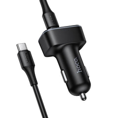 hoco Z63A Barry 42W USB-A x 2 and Type-C Digital Display Car Charger with 1m Type-C to Type-C Cable, USB-A x 2 and Type-C with Cable