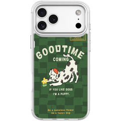 Adorable Flower Catching Dog Pattern Magnetic Phone Case, For iPhone 18 Pro / 17 Pro, For iPhone 18 Pro Max / 17 Pro Max, For iPhone 17
