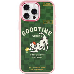 Adorable Flower Catching Dog Pattern Magnetic Phone Case, For iPhone 15 Pro