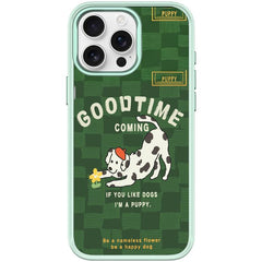 Adorable Flower Catching Dog Pattern Magnetic Phone Case, For iPhone 15 Pro
