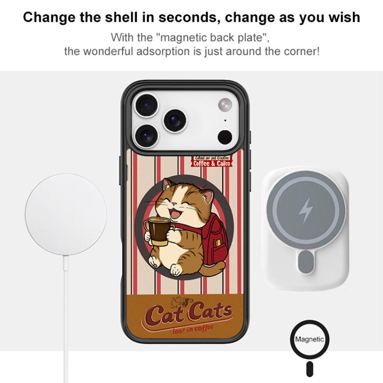 Adorable Coffee Cat Pattern Magnetic Phone Case, For iPhone 15 Pro Max, For iPhone 15 Pro
