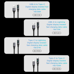 TOTU CB-7-T-B 30W USB to Type-C Digital Display Braided Fast Charging Data Cable, USB to Type-C