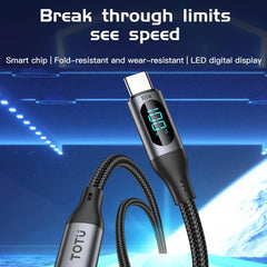 TOTU CB-7-T-B 30W USB to Type-C Digital Display Braided Fast Charging Data Cable, USB to Type-C