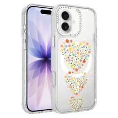 Flower Pattern IMD Glitter Magnetic Phone Case, For iPhone 17, For iPhone 16 Pro Max