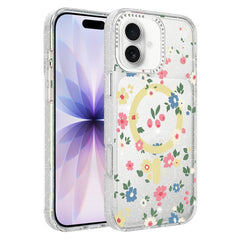 Flower Pattern IMD Glitter Magnetic Phone Case, For iPhone 17, For iPhone 16 Pro Max