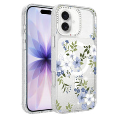 Flower Pattern IMD Glitter Magnetic Phone Case, For iPhone 17, For iPhone 16 Pro Max