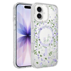 Flower Pattern IMD Glitter Magnetic Phone Case, For iPhone 17, For iPhone 16 Pro Max