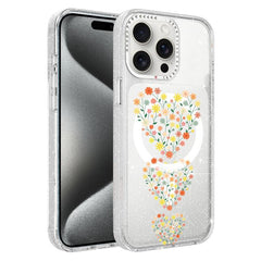 Flower Pattern IMD Glitter Magnetic Phone Case, For iPhone 15 Pro Max, For iPhone 15 Pro