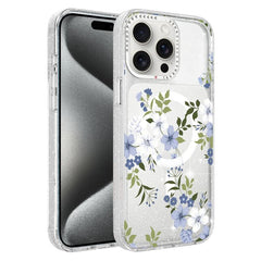 Flower Pattern IMD Glitter Magnetic Phone Case, For iPhone 15 Pro Max, For iPhone 15 Pro