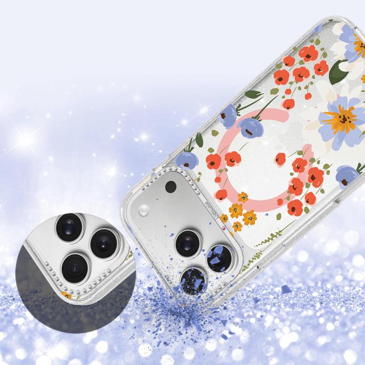Flower Pattern IMD Glitter Magnetic Phone Case, For iPhone 16 Pro, For iPhone 16