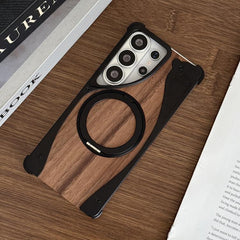 Walnut Metal Frameless 360 Degree Rotation Holder MagSafe Phone Case, For Samsung Galaxy S25 Ultra 5G, For Samsung Galaxy S24 Ultra 5G, For Samsung Galaxy S23 Ultra 5G
