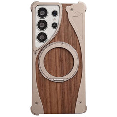 Walnut Metal Frameless 360 Degree Rotation Holder MagSafe Phone Case, For Samsung Galaxy S25 Ultra 5G, For Samsung Galaxy S24 Ultra 5G, For Samsung Galaxy S23 Ultra 5G