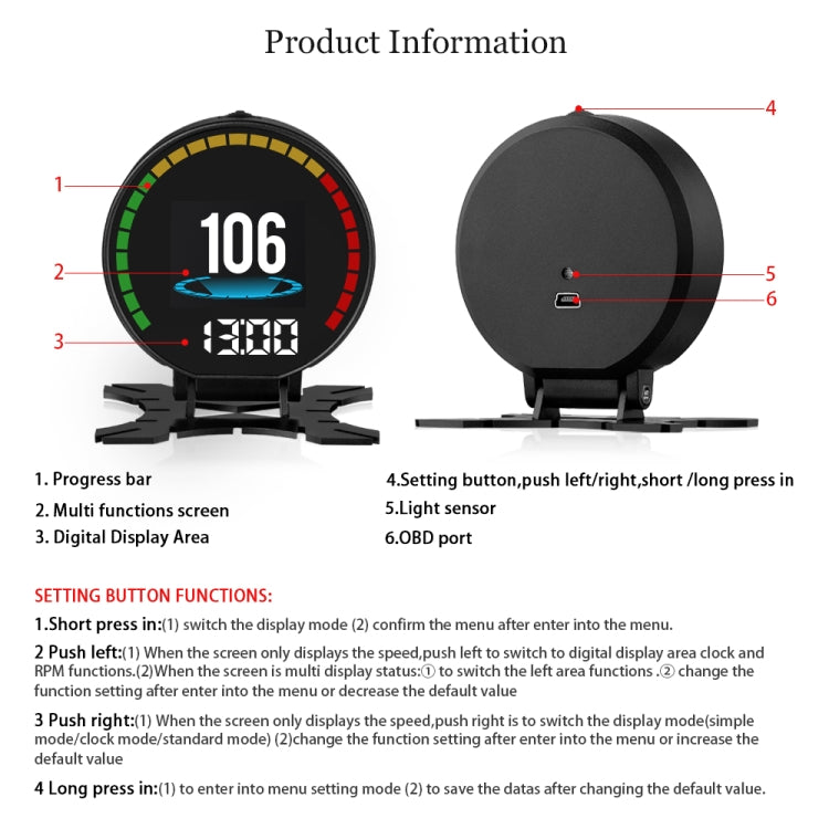 P15 OBD2 Car HUD Head-up Display Water Temperature / Vehicle Speed / Voltage, P15