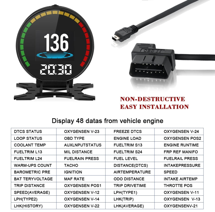 P15 OBD2 Car HUD Head-up Display Water Temperature / Vehicle Speed / Voltage, P15