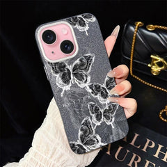 Sketch Butterflies Pattern IMD Glitter PC Hybrid TPU Phone Case, For iPhone 15, For iPhone 14 Plus, For iPhone 14, For iPhone 14 Pro