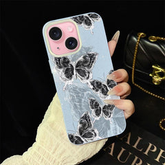 Sketch Butterflies Pattern IMD Glitter PC Hybrid TPU Phone Case, For iPhone 15, For iPhone 14 Plus, For iPhone 14, For iPhone 14 Pro