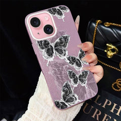 Sketch Butterflies Pattern IMD Glitter PC Hybrid TPU Phone Case, For iPhone 15, For iPhone 14 Plus, For iPhone 14, For iPhone 14 Pro