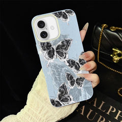 Sketch Butterflies Pattern IMD Glitter PC Hybrid TPU Phone Case, For iPhone 16, For iPhone 15 Pro Max, For iPhone 15 Pro, For iPhone 15 Plus
