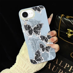Sketch Butterflies Pattern IMD Glitter PC Hybrid TPU Phone Case, For iPhone 17e / 16e, For iPhone 17 Pro Max, For iPhone 17 Pro, For iPhone 17