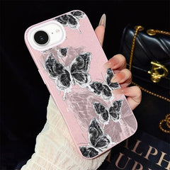 Sketch Butterflies Pattern IMD Glitter PC Hybrid TPU Phone Case, For iPhone 17e / 16e, For iPhone 17 Pro Max, For iPhone 17 Pro, For iPhone 17