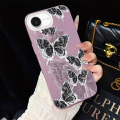 Sketch Butterflies Pattern IMD Glitter PC Hybrid TPU Phone Case, For iPhone 17e / 16e, For iPhone 17 Pro Max, For iPhone 17 Pro, For iPhone 17