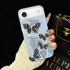 Sketch Butterflies Pattern IMD Glitter PC Hybrid TPU Phone Case, For iPhone Air, For iPhone 16 Pro Max, For iPhone 16 Pro, For iPhone 16 Plus