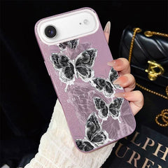 Sketch Butterflies Pattern IMD Glitter PC Hybrid TPU Phone Case, For iPhone Air, For iPhone 16 Pro Max, For iPhone 16 Pro, For iPhone 16 Plus