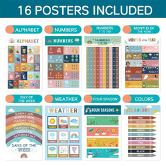 16pcs / Set Children Early Education Bohemian Style English Learning Wall Charts