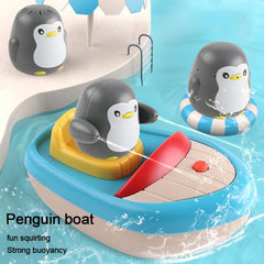360-degree Rotating Electric Water-spraying Penguin Boat Children Bath Toy