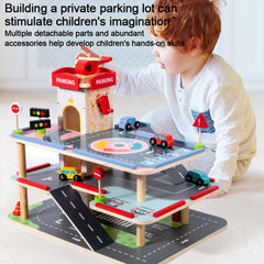 Children Wooden Pretend Play Simulation 3-tier Parking Lot