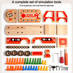 Kids Early Education Multifunctional Solid Wood Disassembly Fire Truck
