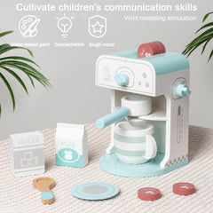 Children Pretend Play Wooden Simulation Coffee Machine Toy