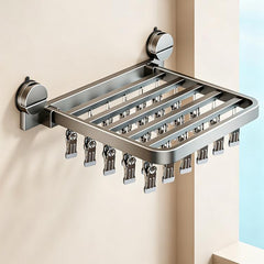 No-drill Vacuum Suction Cup Multi-Clip Folding Balcony Underwear Drying Rack, 18 Clips, 24 Clips, 30 Clips