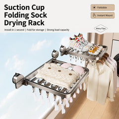 No-drill Vacuum Suction Cup Multi-Clip Folding Balcony Underwear Drying Rack, 18 Clips, 24 Clips, 30 Clips