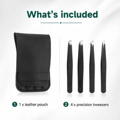 4pcs/Set Stainless Steel Tweezers Eyebrow Shaping Tool Kit with PU Leather Bag