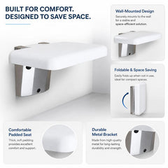 Wall Mounted Folding Solid Waiting Chairs Bathroom Stool Seat Toilet Chairs, Square (White)