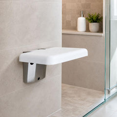 Wall Mounted Folding Solid Waiting Chairs Bathroom Stool Seat Toilet Chairs, Square (White)
