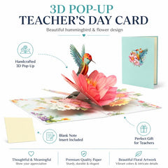 TeacherS Day 3D Paper-Cut Greeting Card, Hummingbird Flower, Green Hummingbird, Flowers and Butterflies