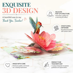 TeacherS Day 3D Paper-Cut Greeting Card, Hummingbird Flower, Green Hummingbird, Flowers and Butterflies