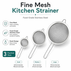 LsCook 3 in 1 Stainless Steel Strainer Spoon Filter Mesh, 6.9+12+17.6cm