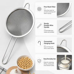 LsCook 3 in 1 Stainless Steel Strainer Spoon Filter Mesh, 6.9+12+17.6cm