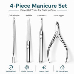 4pcs/Pack Cuticle Nipper, Cuticle Trimmer, Cuticle Pusher, Nail File Stainless Steel Manicure Tool Set