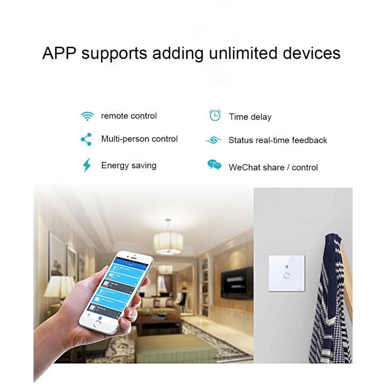 Sonoff  Touch 86mm 1 Gang Tempered Glass Panel Wall Switch Smart Home Light Touch Switch, Compatible with Alexa and Google Home, AC 90V-250V 400W 2A, 86mm