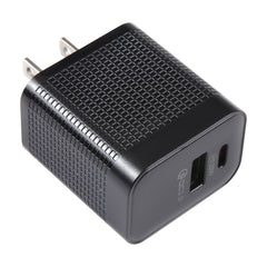 PD 20W USB-C/Type-C+QC 3.0 USB Ports Plaid Pattern Travel Charger, US Plug, US Plug (Black)